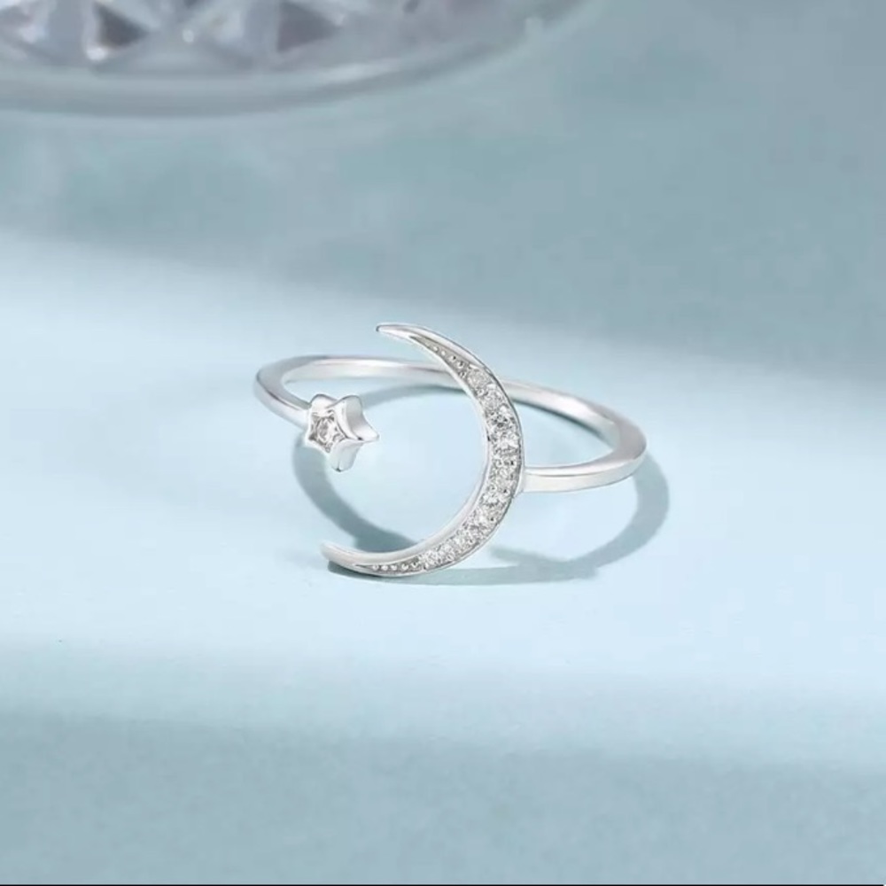 NEW 💎 925 Sterling Silver Moon Star Ring - Picture 3 of 7